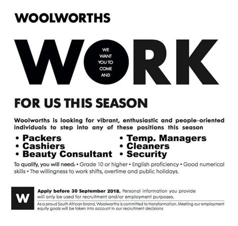 woolworths vacancies in welkom